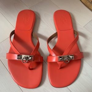 Hermès Corfou sandals bright coral/orange